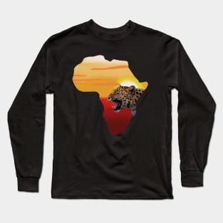 Africa Map with Leopard Sunset, Safari Long Sleeve T-Shirt